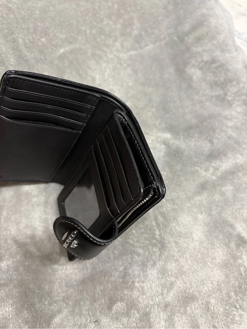 Coach Black Signature Compact Card Case with Logo Snap